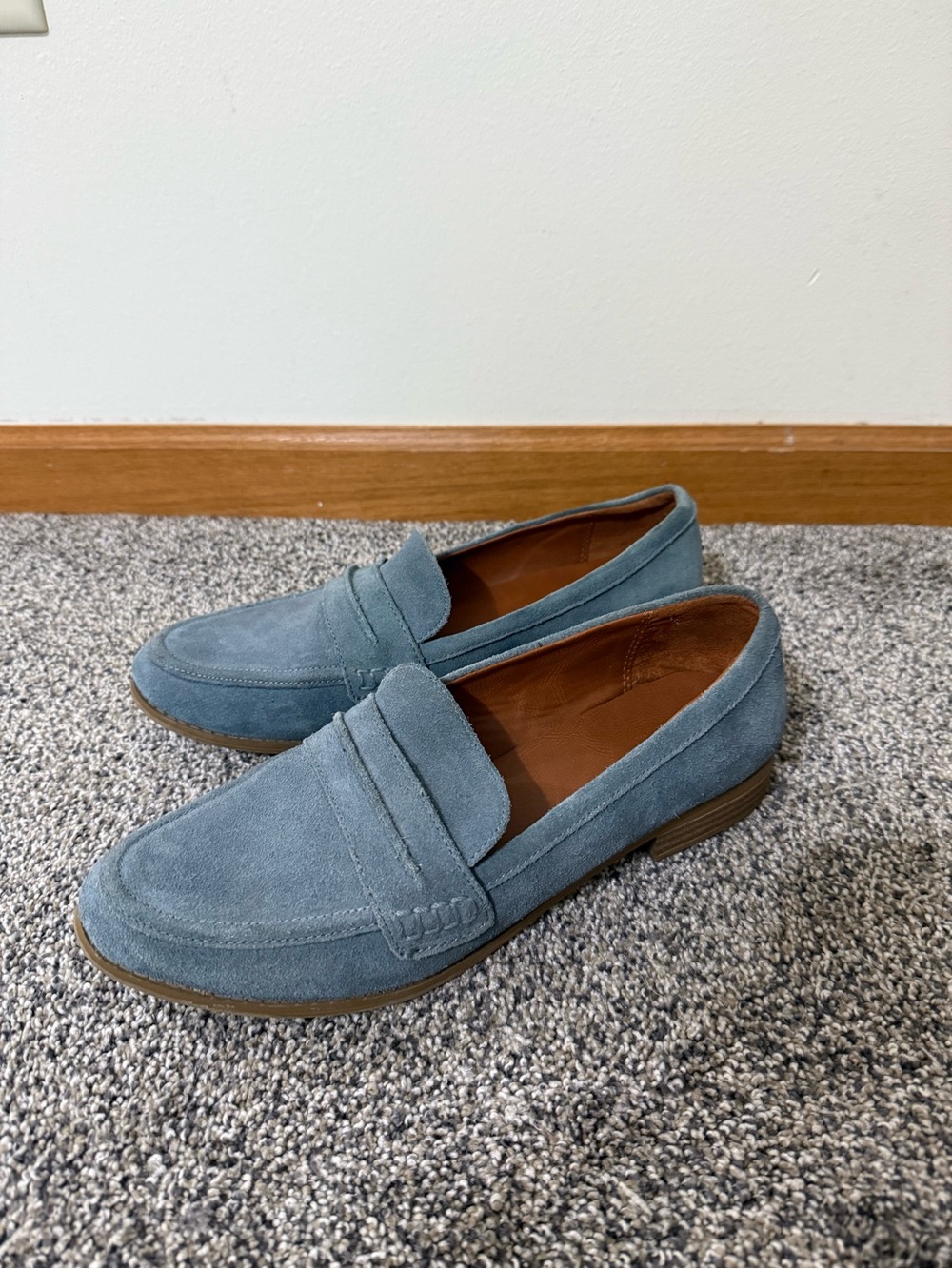 Women’s Suede Penny Loafers in Slate Blue